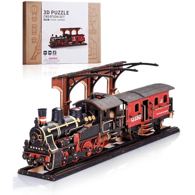 STEAM TRAIN 3D WOODEN PUZZLE, WOODEN TRAIN MODEL KITS FOR ADULTS FOR BUILDING, VINTAGE CRAFT SET FOR CRAFT MODELS, DIY CHRISTMAS AND BIRTHDAY GIFTS FOR MEN AND BOYS - Image 1
